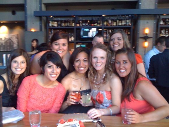 now we have a bridesmaid photo! the girls at the rehearsal dinner.