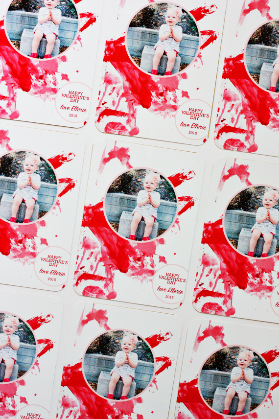 kiddo valentines using their paintings as a background